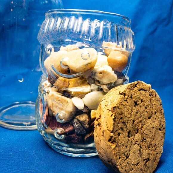 VTG Glass Bottle, Knob Stopper, & Snowman Full of Cool Rocks - Picture 2 of 10